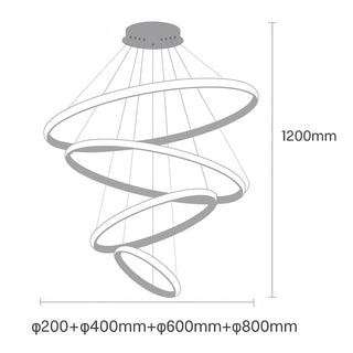 Lampadario LED 86W 4 cerchi tecnologia CCT installabile in vari modi
