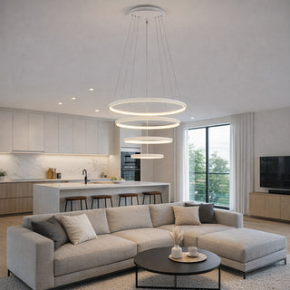 Lampadario LED 86W 4 cerchi tecnologia CCT installabile in vari modi