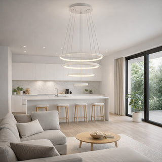 Lampadario LED 86W 4 cerchi tecnologia CCT installabile in vari modi