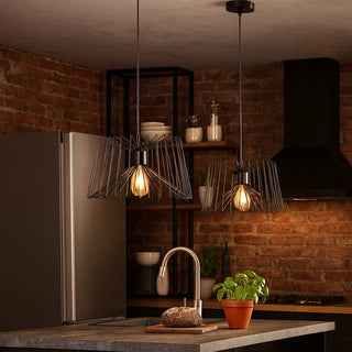 Lampadario sospensione in metallo nero stilo industriale attacco E27