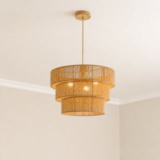 Lampadario intrecciato 3 livelli in corda di carta 130x50 cm E27