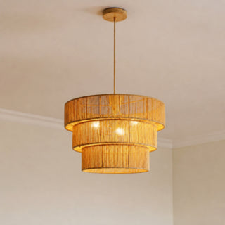Lampadario intrecciato 3 livelli in corda di carta 130x50 cm E27