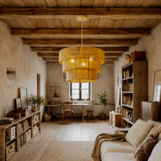 Lampadario intrecciato 3 livelli in corda di carta 130x50 cm E27