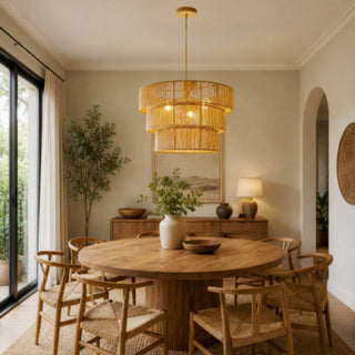 Lampadario intrecciato 3 livelli in corda di carta 130x50 cm E27