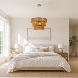 Lampadario intrecciato 3 livelli in corda di carta 130x50 cm E27