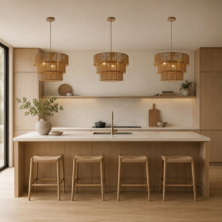 Lampadario intrecciato 3 livelli in corda di carta 130x50 cm E27