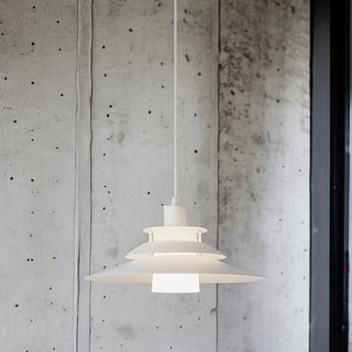 Lampadario industriale pendente bianco metallo paralume in vetro E27
