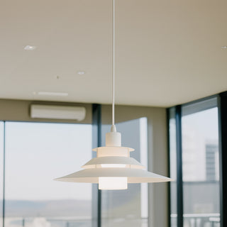 Lampadario industriale pendente bianco metallo paralume in vetro E27