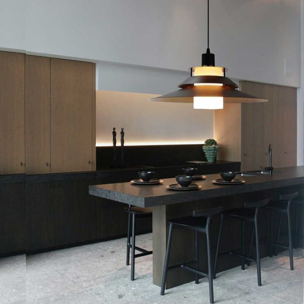 Lampadario a sospensione industriale E27 lampada pendente vintage nero metallo e vetro per interno cucina