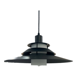 Lampadario industriale pendente nero metallo paralume in vetro E27