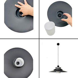 Lampadario industriale pendente nero metallo paralume in vetro E27