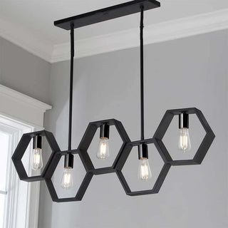 Lampadario a sospensione in metallo nero geometrico con esagoni E27