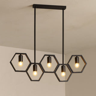 Lampadario a sospensione in metallo nero geometrico con esagoni E27