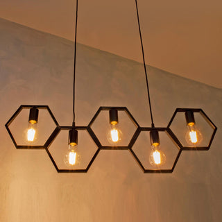 Lampadario a sospensione in metallo nero geometrico con esagoni E27