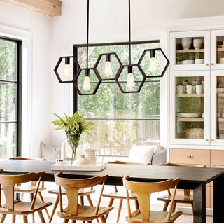 Lampadario a sospensione in metallo nero geometrico con esagoni E27