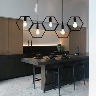 Lampadario a sospensione in metallo nero geometrico con esagoni E27