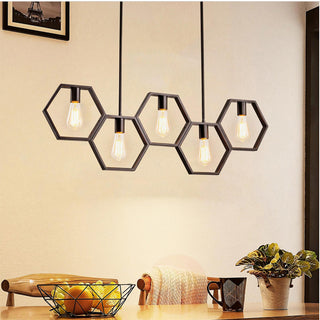 Lampadario a sospensione in metallo nero geometrico con esagoni E27