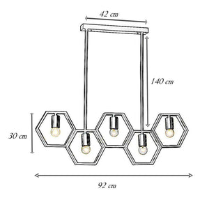 Lampadario a sospensione in metallo nero geometrico con esagoni E27