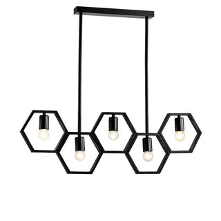 Lampadario a sospensione in metallo nero geometrico con esagoni E27