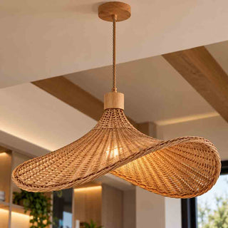 Lampadario a sospensione in legno e Bambù Naturale Ø 53 cm E27
