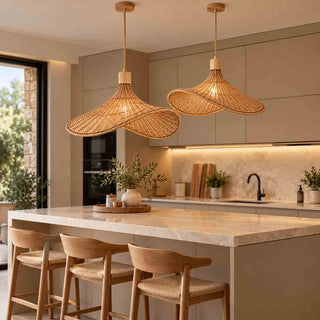 Lampadario a sospensione in legno e Bambù Naturale Ø 53 cm E27