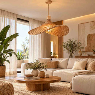 Lampadario a sospensione in legno e Bambù Naturale Ø 53 cm E27