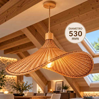 Lampadario a sospensione in legno e Bambù Naturale Ø 53 cm E27
