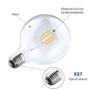 Lampadina led filamento 18 watt E27 sfera in vetro luce 2700k 4000k