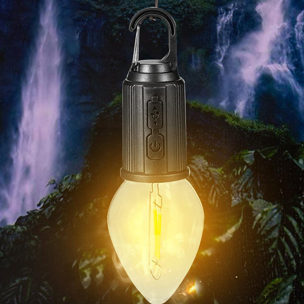 Lampadina a led a filamento ricaricabile 3 modalità di luce con moschettone gancio per campeggio