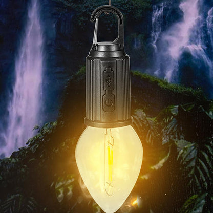 Lampadina a led a filamento ricaricabile 3 modalità di luce con moschettone gancio per campeggio