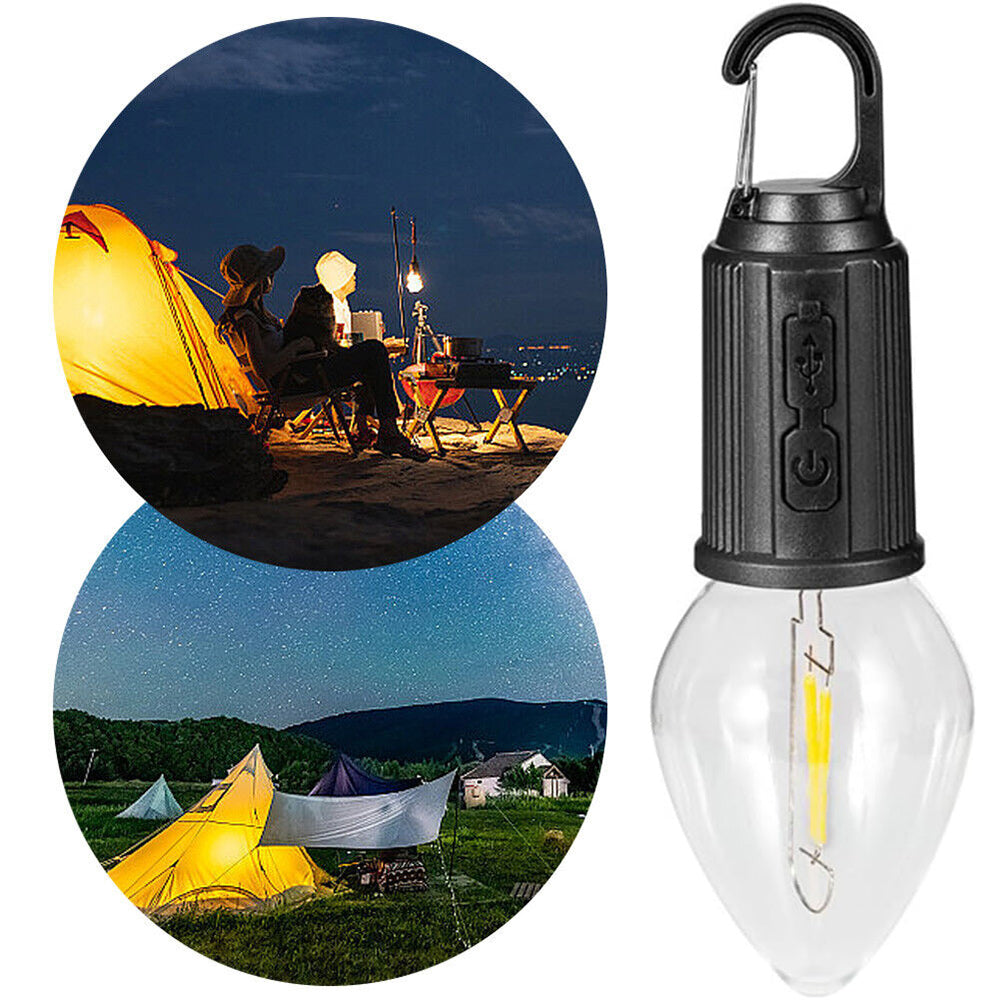 Lampadina a led a filamento ricaricabile 3 modalità di luce con moschettone gancio per campeggio