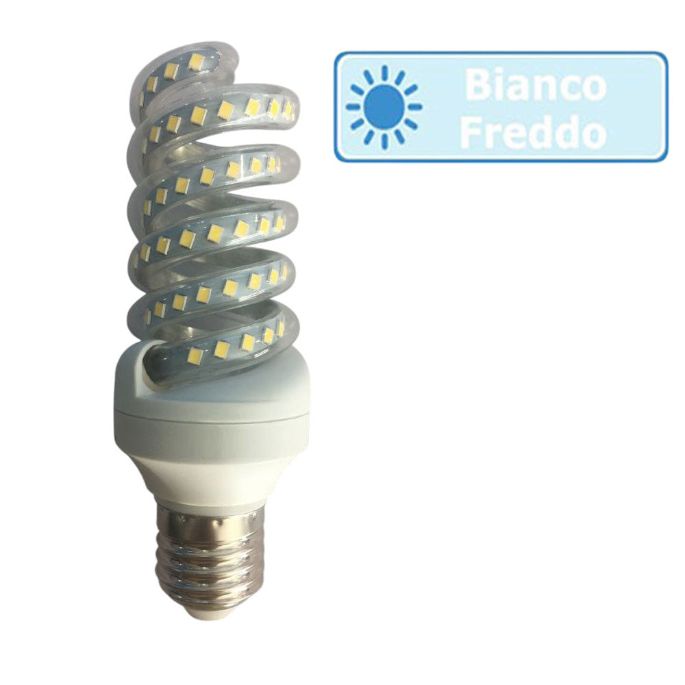 Lampadina led spirale attacco E27 16 watt luce calda 3000k naturale 4000k e bianca fredda 6500k luce illuminazione