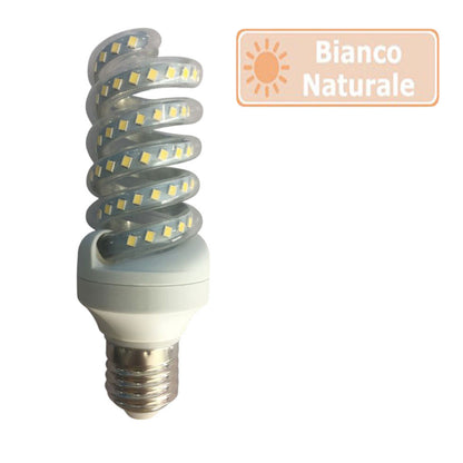 Lampadina led spirale attacco E27 16 watt luce calda 3000k naturale 4000k e bianca fredda 6500k luce illuminazione