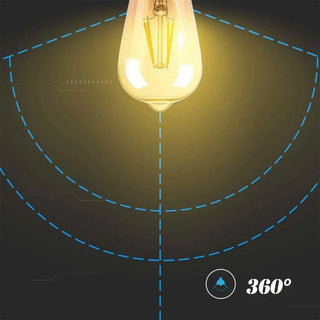 Lampadina led filamento 8 watt E27 luce calda 2600k vetro ambrato