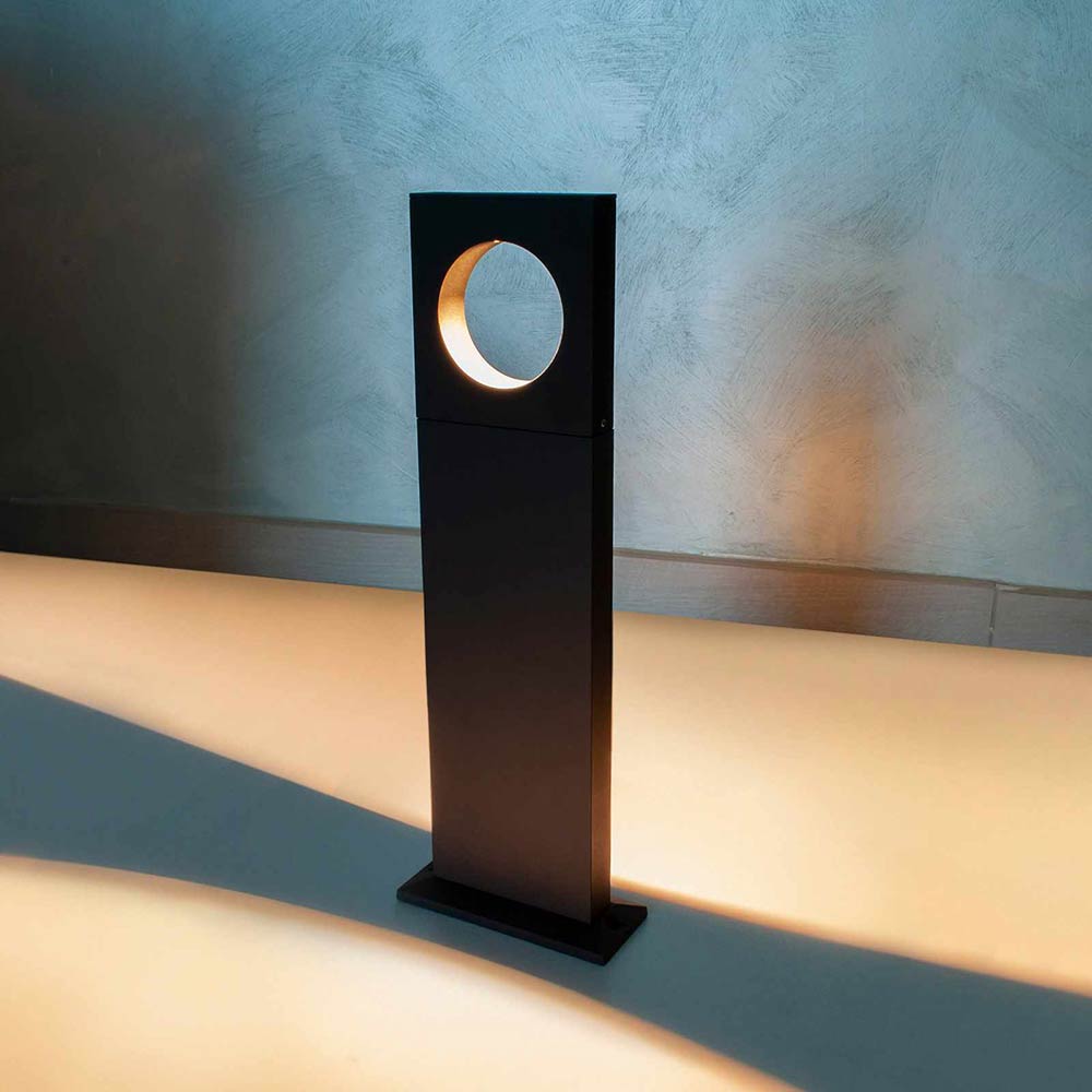 Lampione da giardino 12 watt lampada nero con cerchio led cob palo per esterni 50 cm luce fredda 6500k calda 3000k naturale 4000k