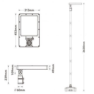 Lampione solare 290 watt tecnologia CCT con telecomando e palo
