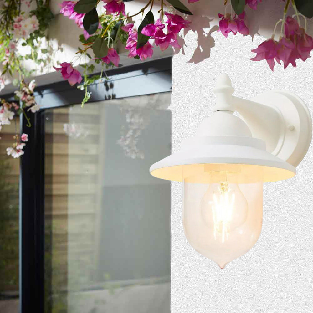 Lanterna da parete applique per giardino facciate terrazzo stile retrò lampada da muro grigio e bianco  E27 IP44