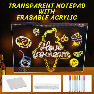 Lavagna acrilica cancellabile luce led calda cavalletto 7 colori USB