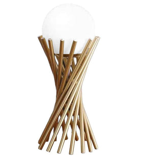 Lampada da tavolo tubolare in metallo bronzo con una sfera opaca G9