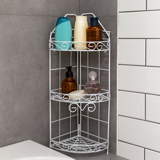 Mensola da bagno angolare da appoggio a 3 ripiani in acciaio bianco