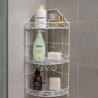 Mensola da bagno angolare da appoggio a 3 ripiani in acciaio bianco