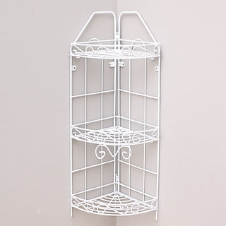 Mensola da bagno angolare da appoggio a 3 ripiani in acciaio bianco