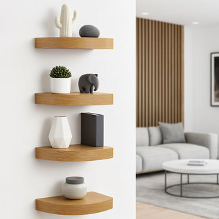 Mensola angolare da parete a scomparsa in MDF colore legno naturale