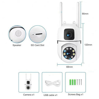 Mini dome telecamera 1080P 2 obbiettivi WI-FI 2.4 Ghz PTZ con led