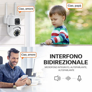 Mini dome telecamera 1080P 2 obbiettivi WI-FI 2.4 Ghz PTZ con led