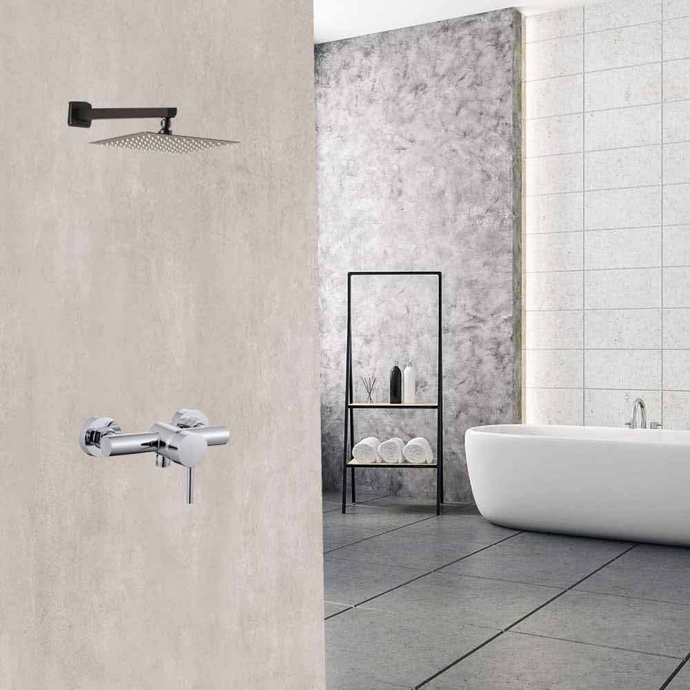 Rubinetto per bagno ultra moderno cromato lucido miscelatore per box doccia modello Ray Silver