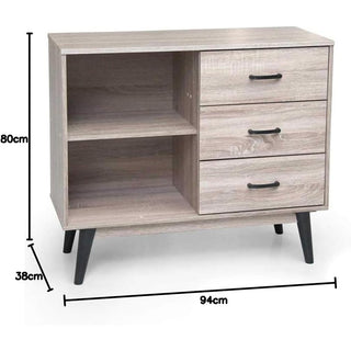 Mobile da soggiorno in legno mdf 2 ripiani 3 cassetti 80x94x38 cm