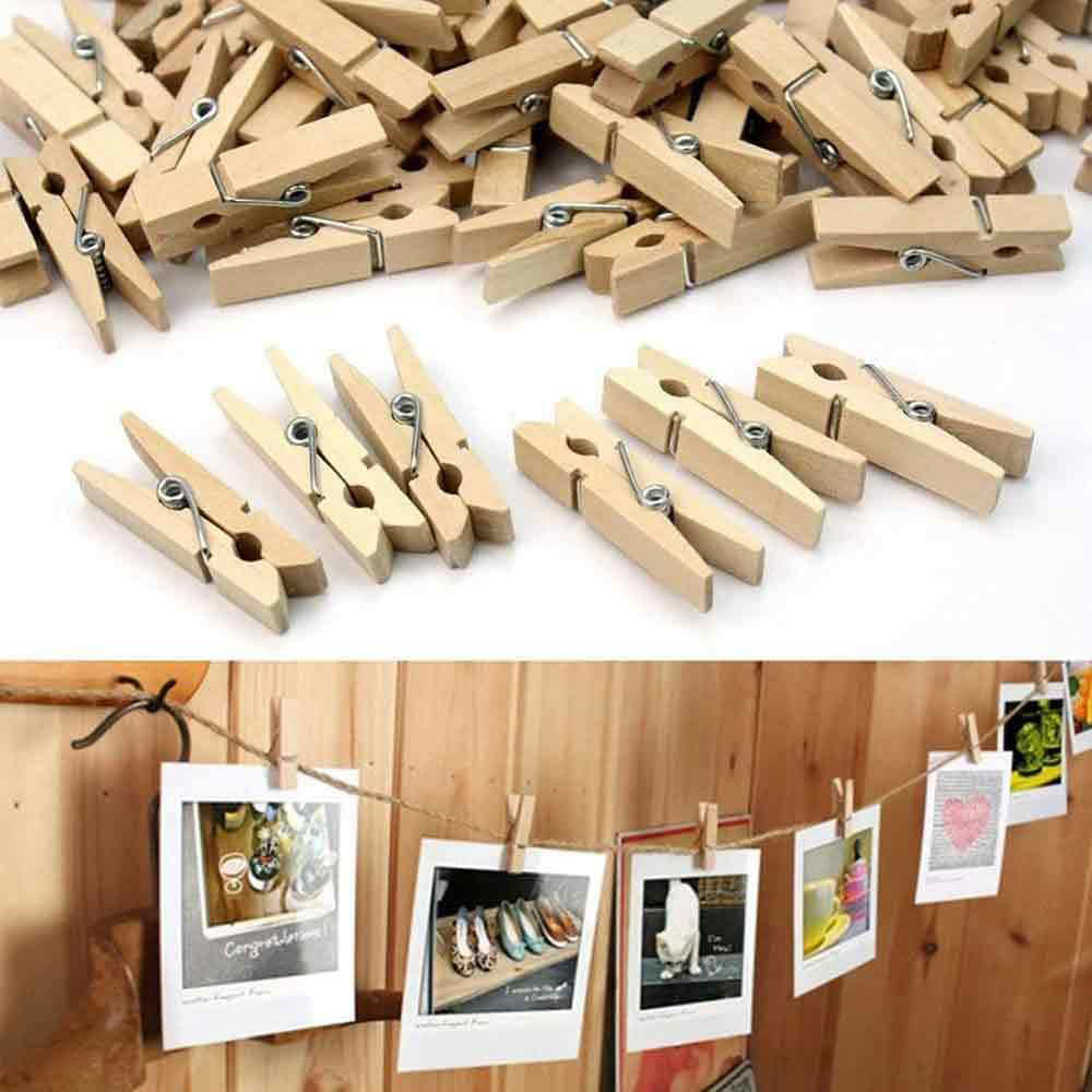 Mollette in legno portafoto mollettine colorate e legno chiaro 3.5 cm clip per decorazione regali 100 pezzi