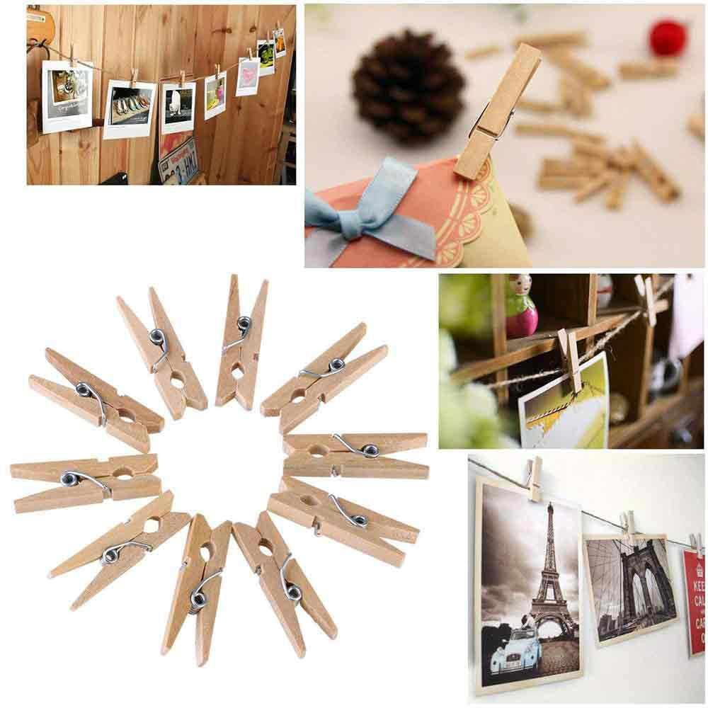 Mollette in legno portafoto mollettine colorate e legno chiaro 3.5 cm clip per decorazione regali 100 pezzi