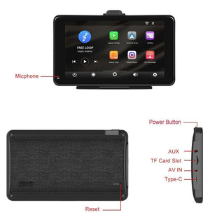 Monitor 7" CarPlay Bluetooth touchscreen con FM aux e slot TF card